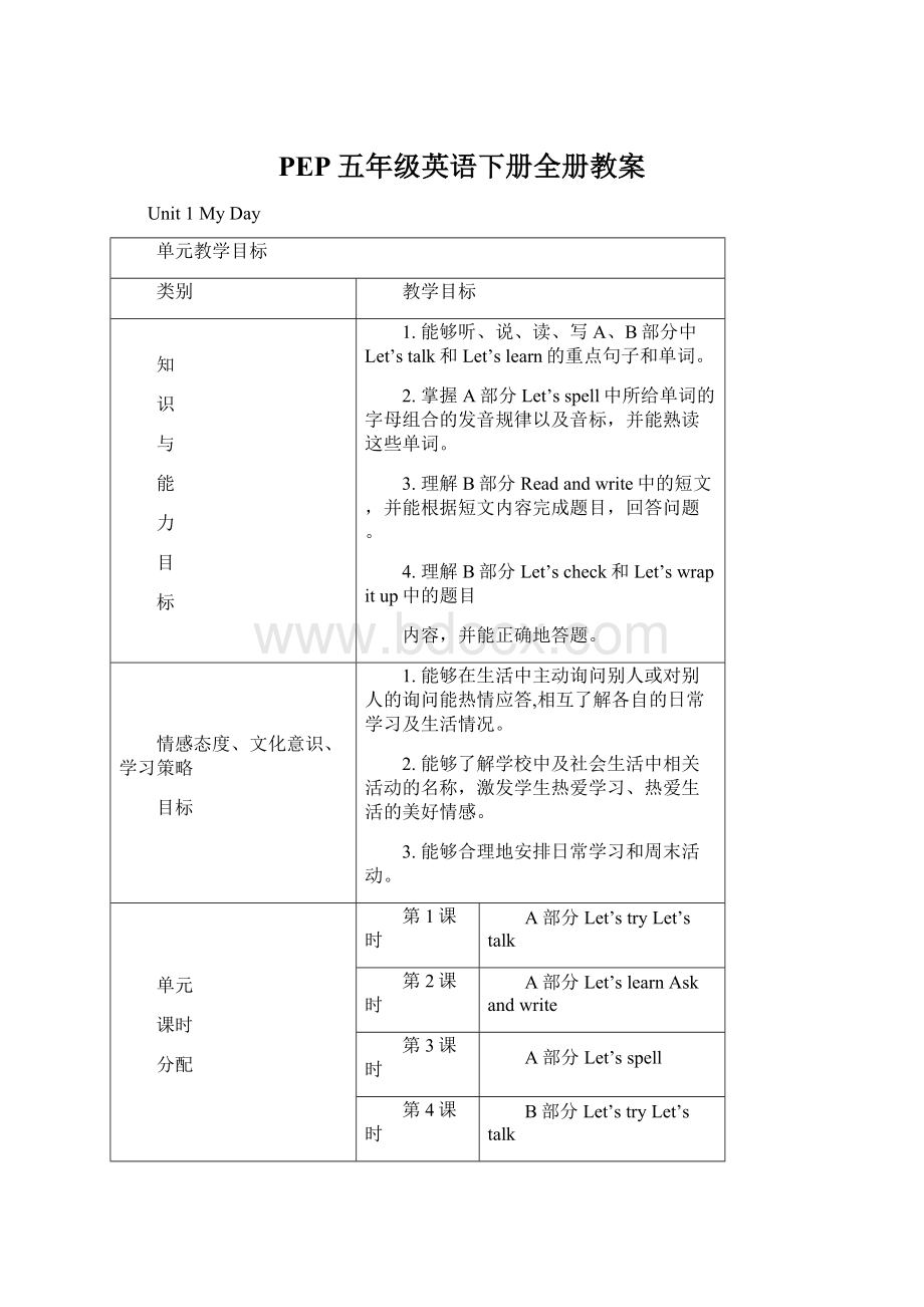 PEP五年级英语下册全册教案Word文档下载推荐.docx_第1页