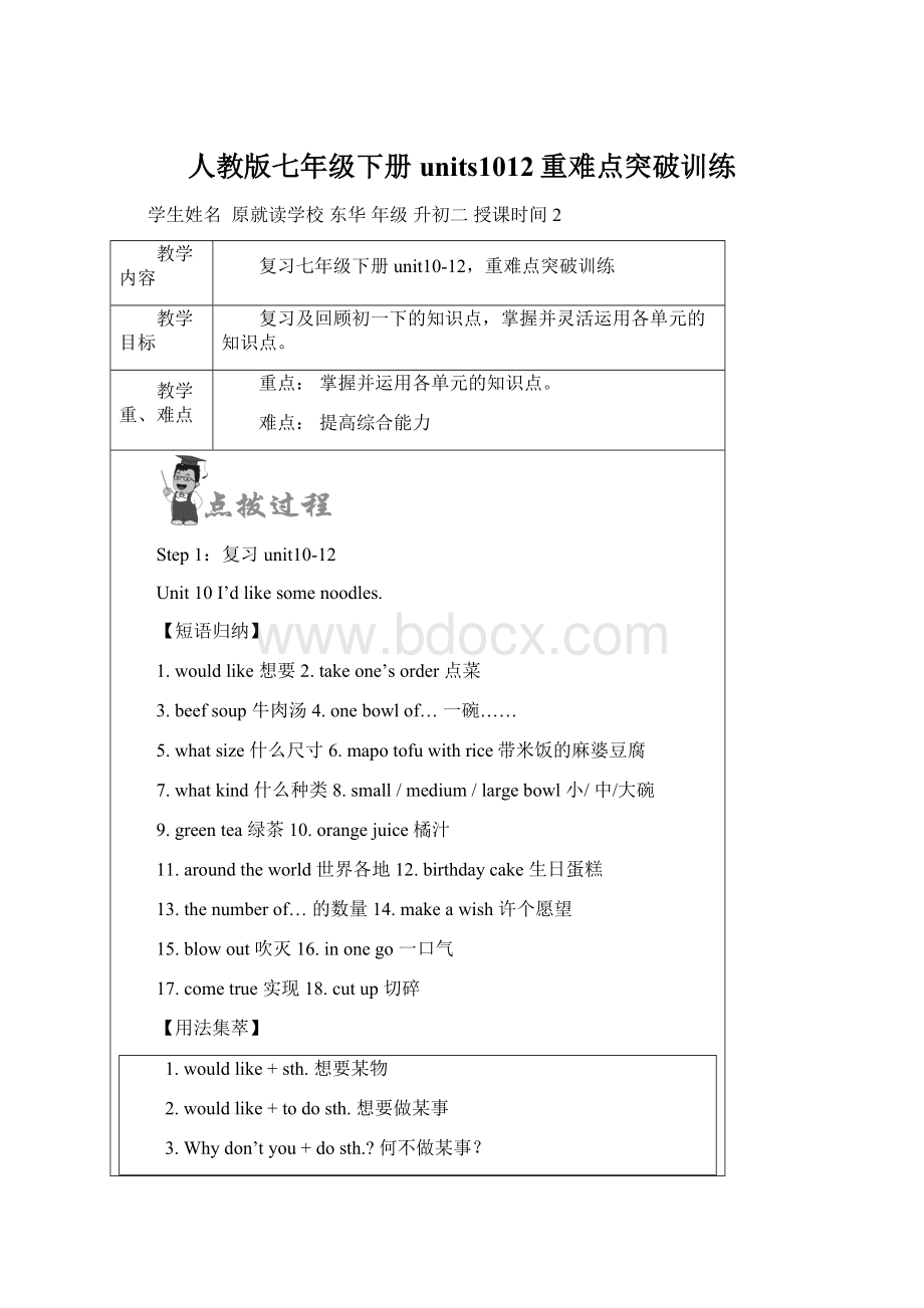 人教版七年级下册units1012重难点突破训练.docx_第1页