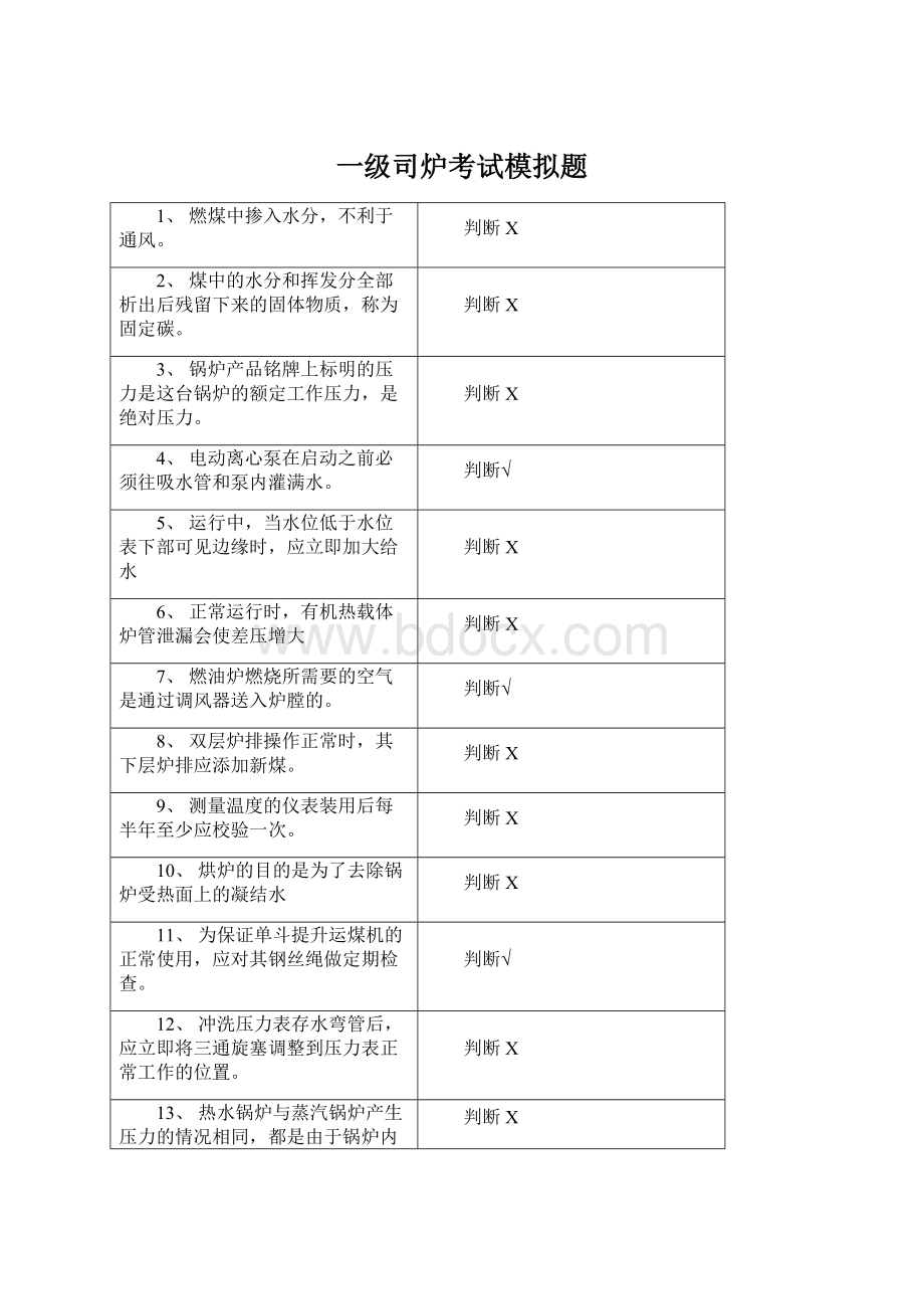 一级司炉考试模拟题.docx_第1页