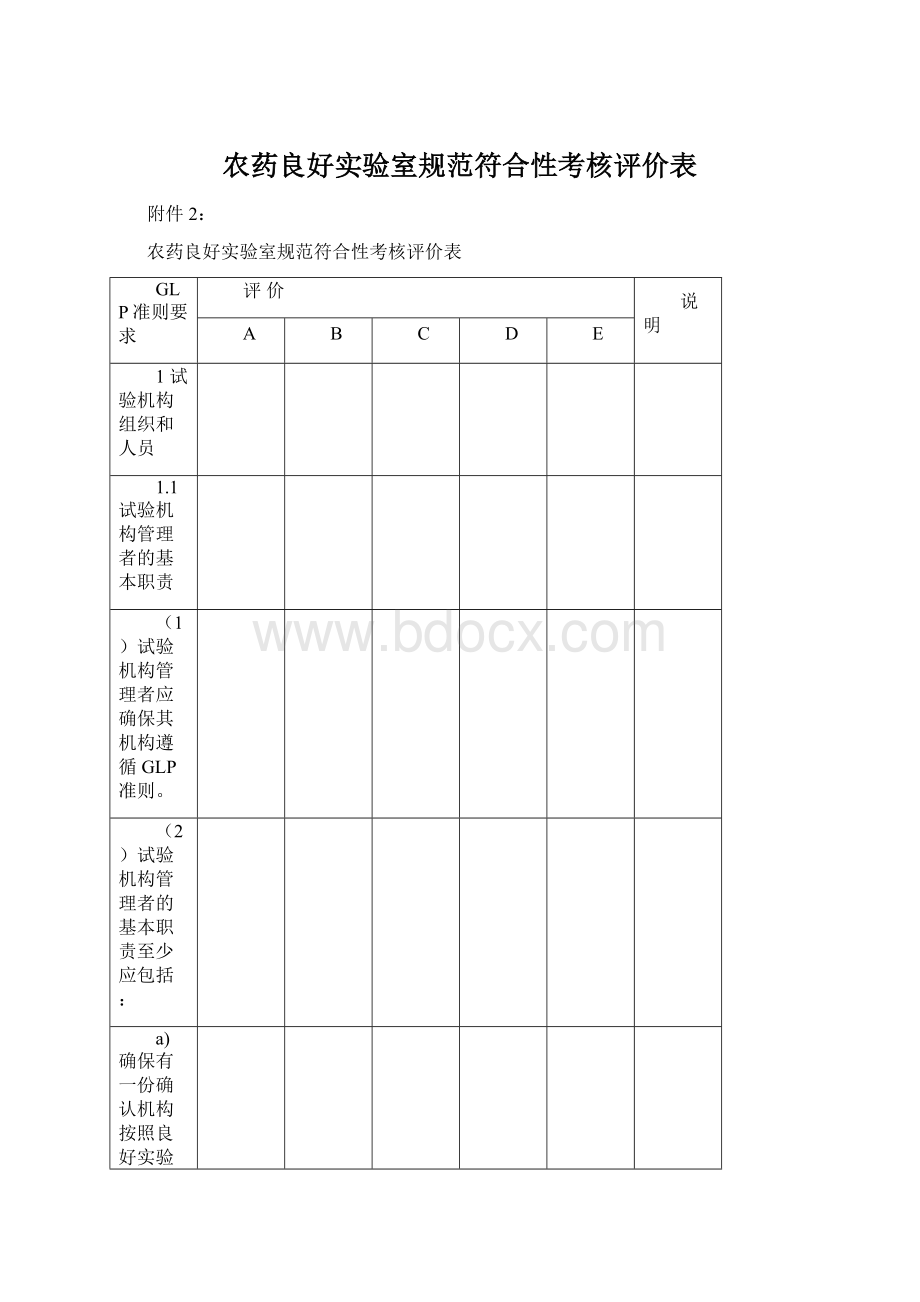 农药良好实验室规范符合性考核评价表.docx