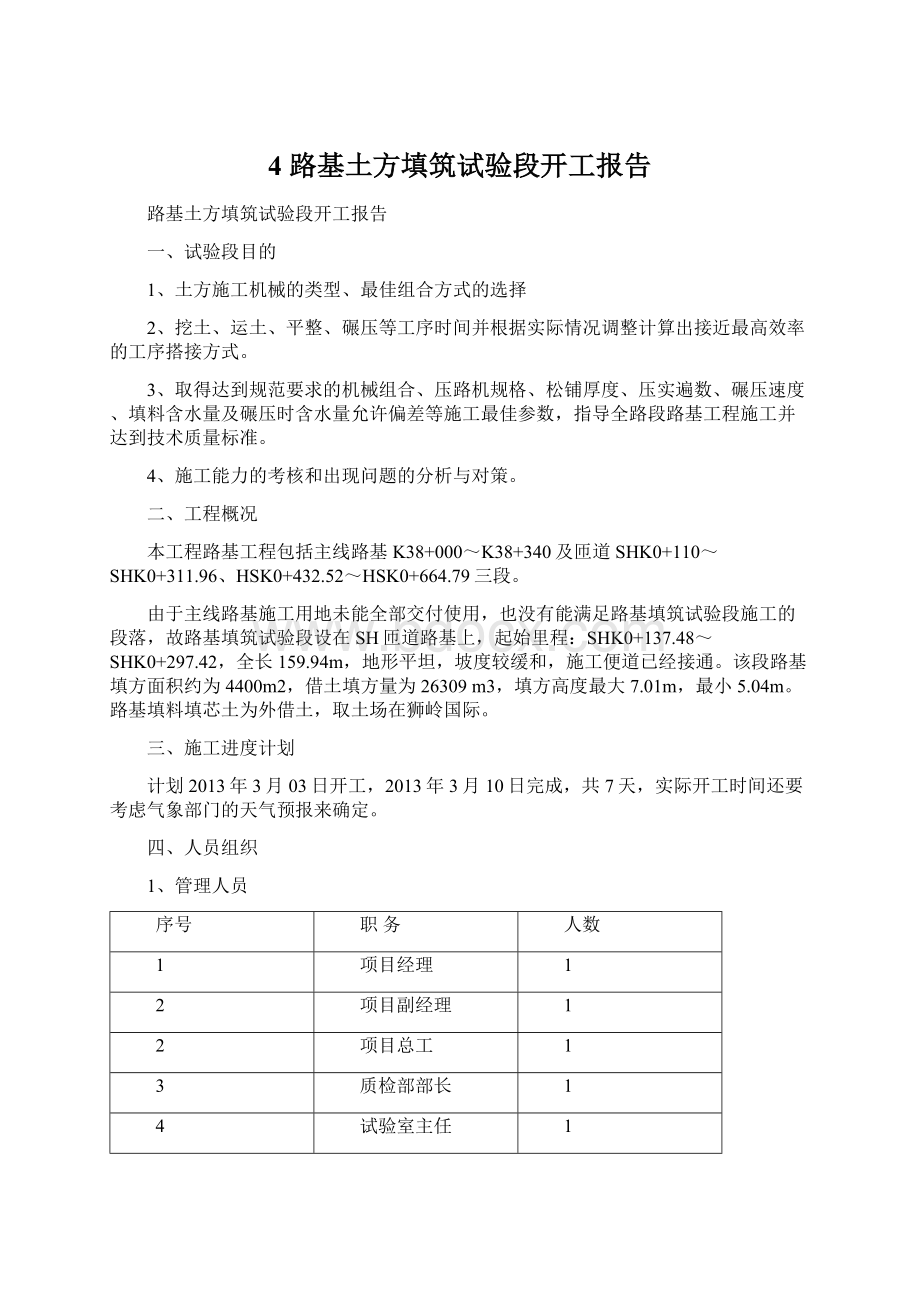 4 路基土方填筑试验段开工报告Word格式.docx