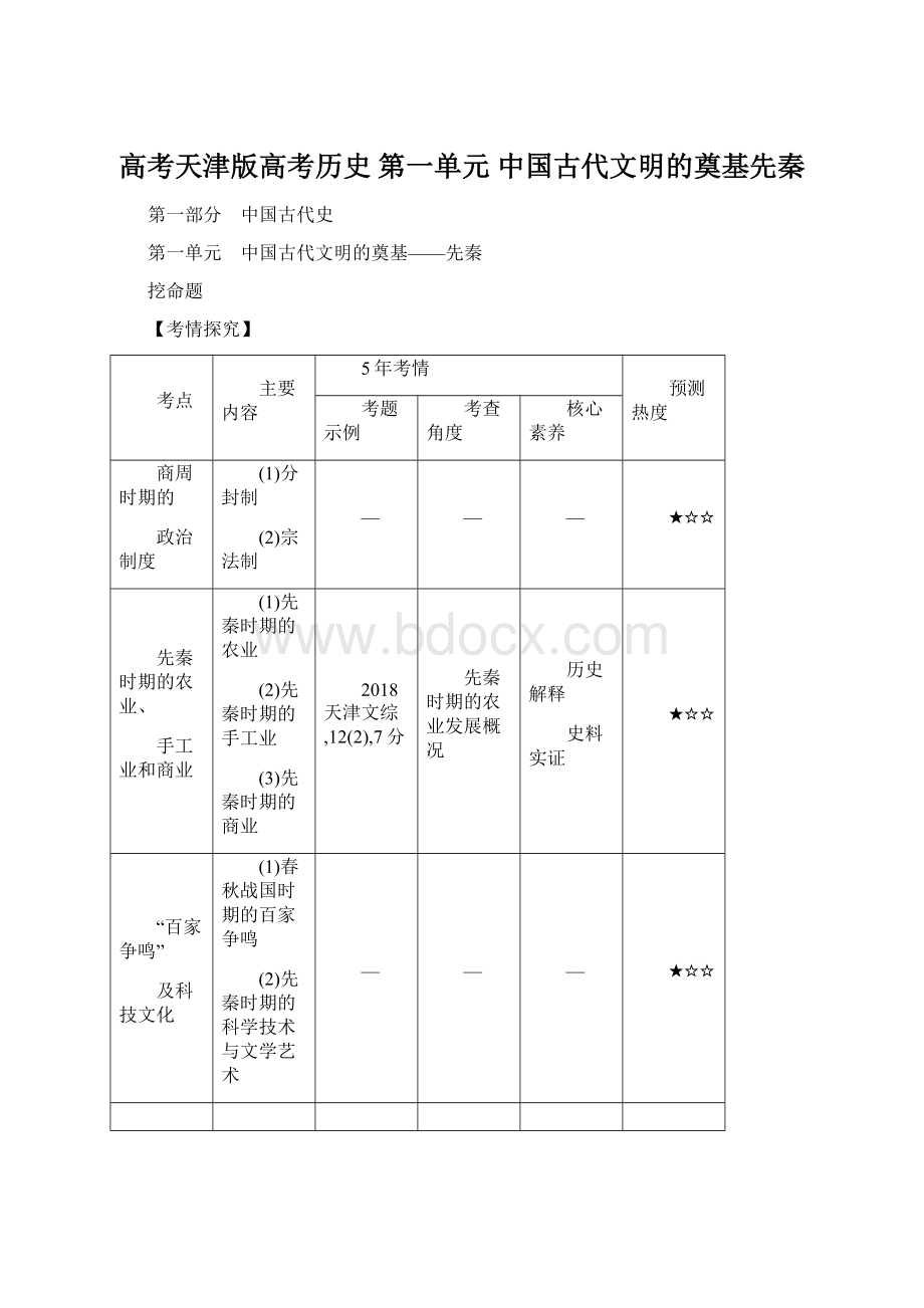 高考天津版高考历史 第一单元 中国古代文明的奠基先秦.docx_第1页