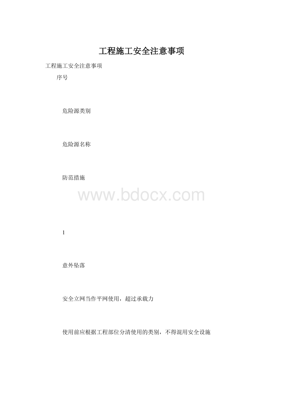 工程施工安全注意事项文档格式.docx