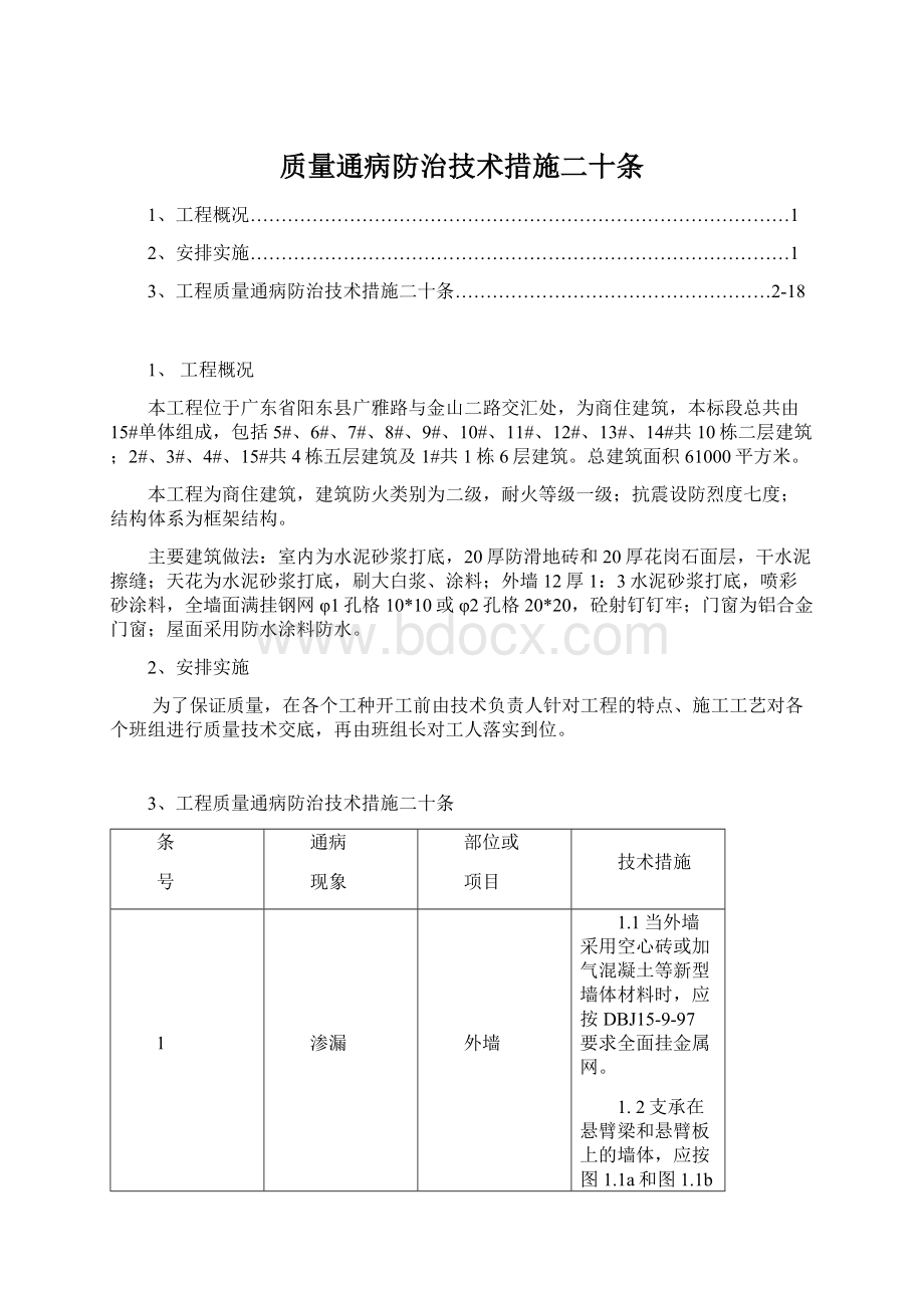 质量通病防治技术措施二十条Word格式.docx_第1页