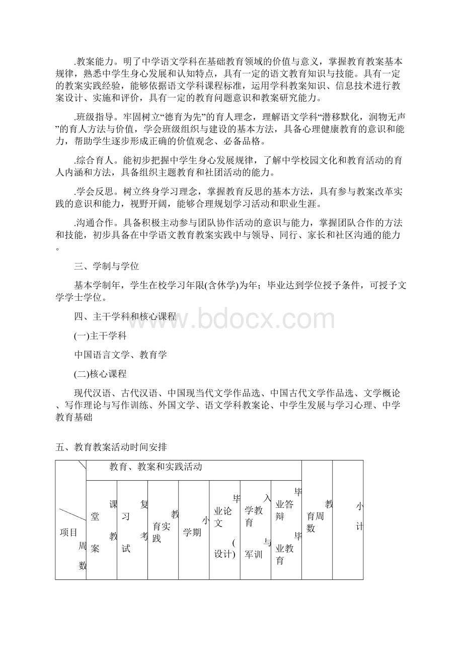 汉语言文学师范专业人才培养方案.docx_第2页