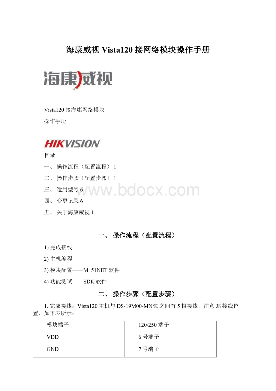 海康威视Vista120接网络模块操作手册.docx