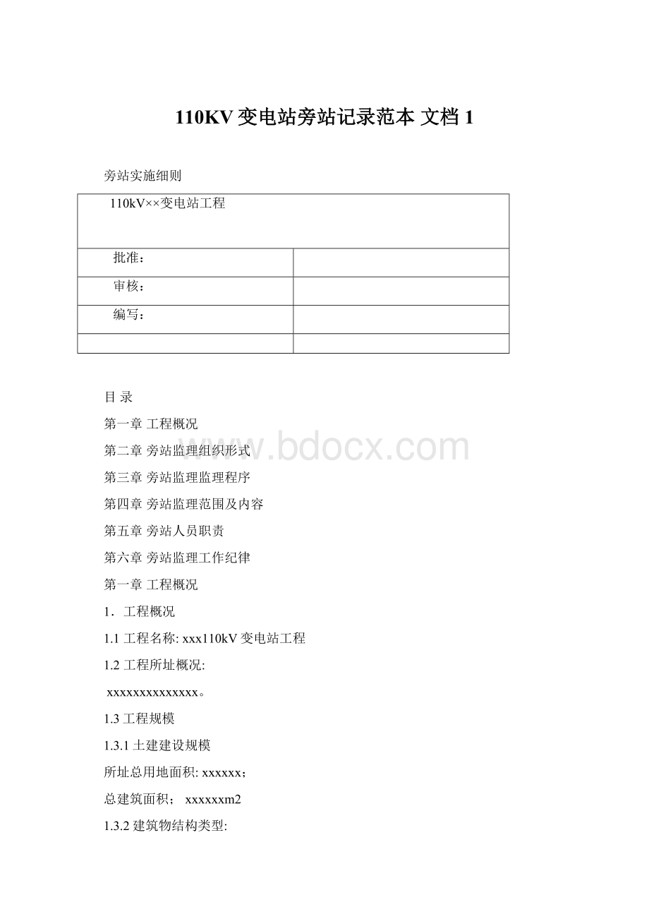 110KV变电站旁站记录范本 文档1.docx_第1页