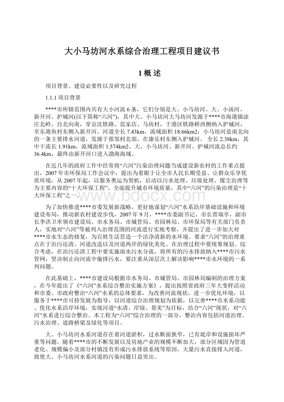 大小马坊河水系综合治理工程项目建议书Word文档格式.docx