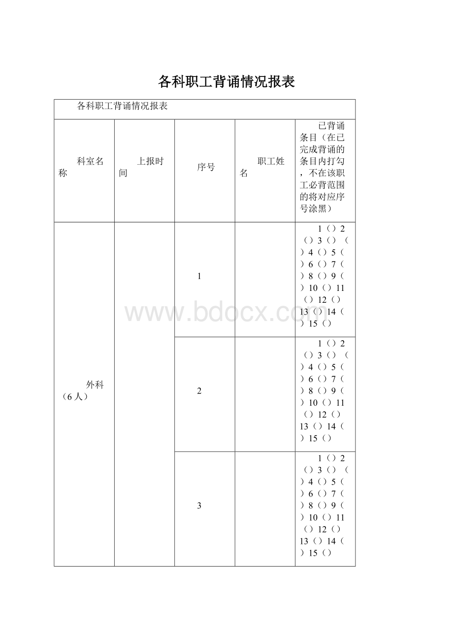 各科职工背诵情况报表Word文件下载.docx