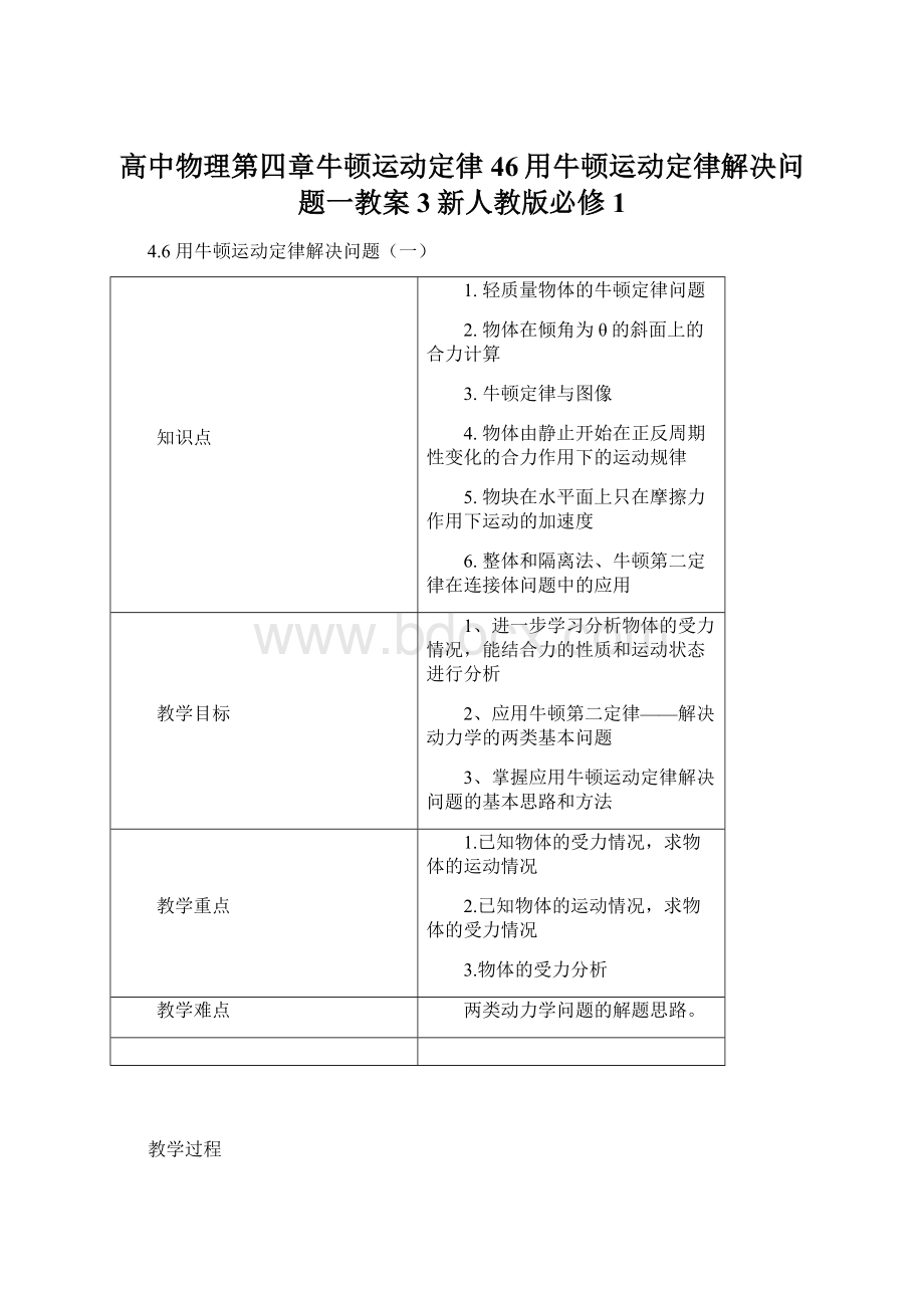 高中物理第四章牛顿运动定律46用牛顿运动定律解决问题一教案3新人教版必修1.docx_第1页