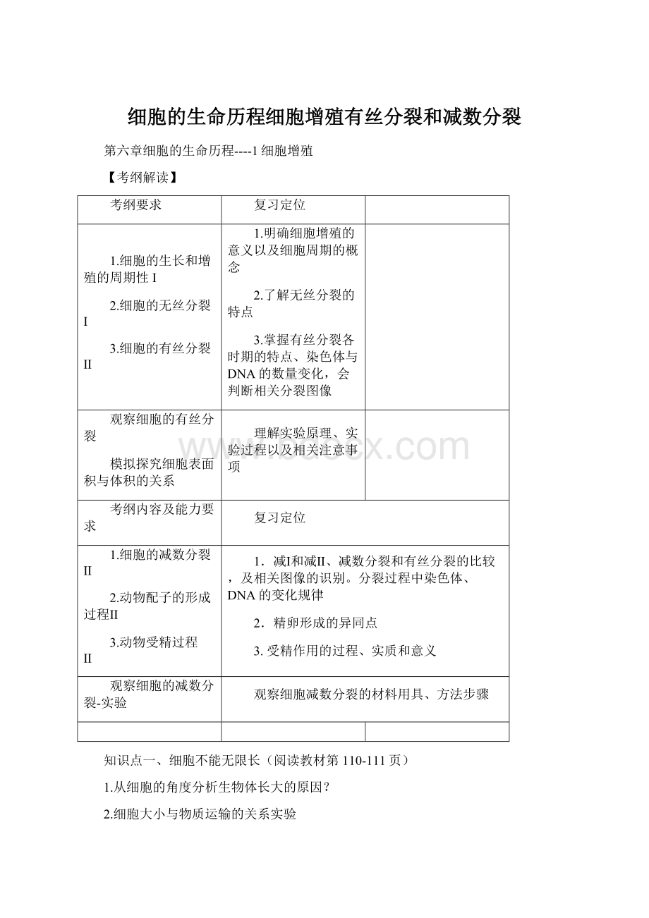 细胞的生命历程细胞增殖有丝分裂和减数分裂Word下载.docx