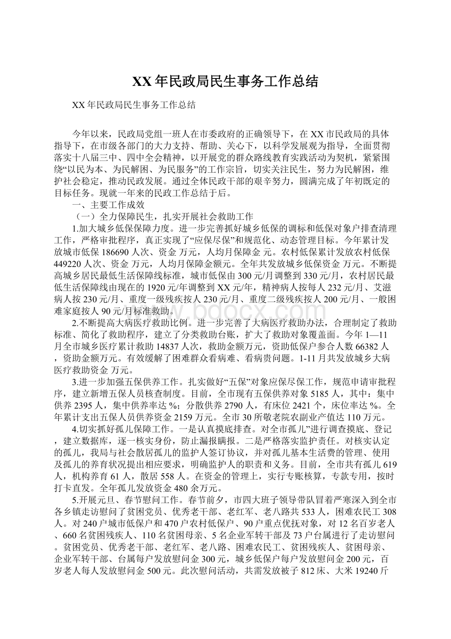 XX年民政局民生事务工作总结Word文件下载.docx_第1页