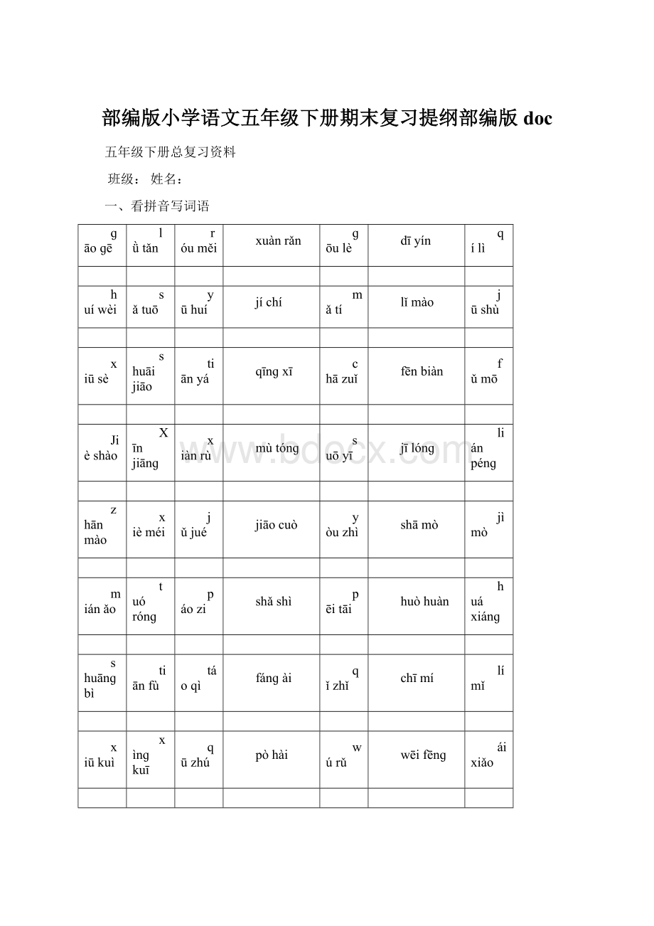 部编版小学语文五年级下册期末复习提纲部编版docWord文档下载推荐.docx_第1页