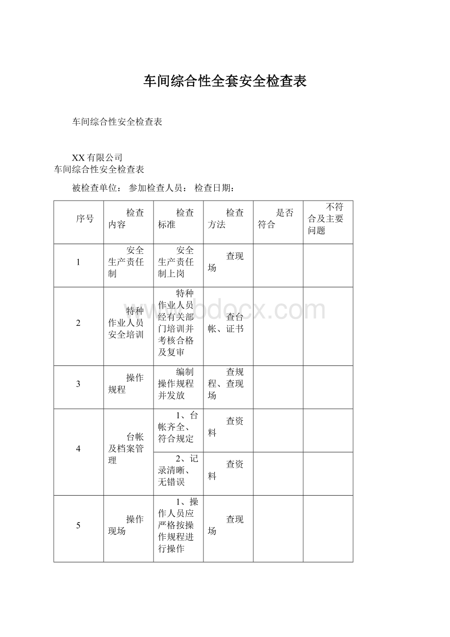 车间综合性全套安全检查表.docx_第1页