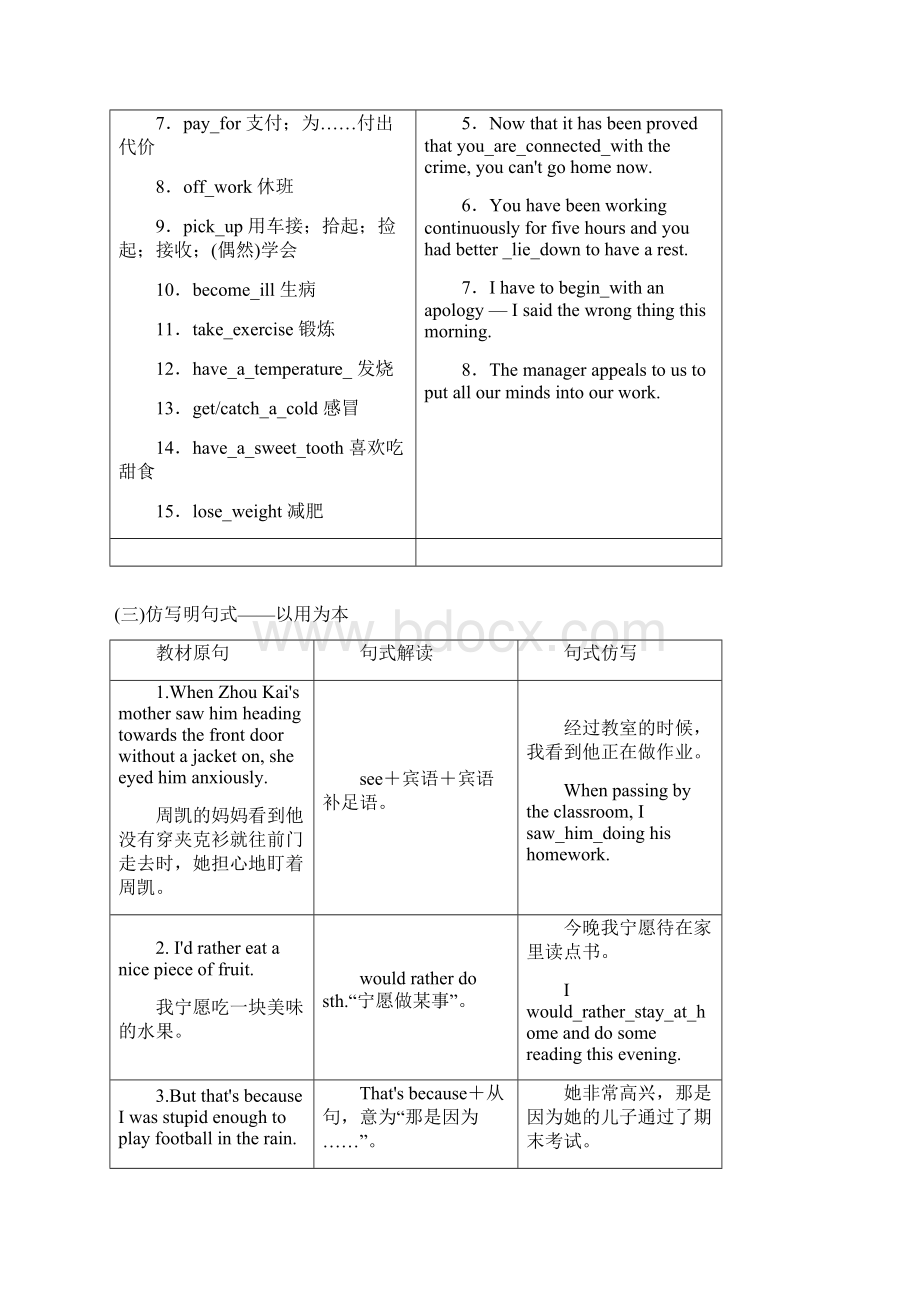 版新高考一轮复习英语新课改外研版讲义必修二 Module 1 Our Body and Healthy HabitsWord格式.docx_第3页