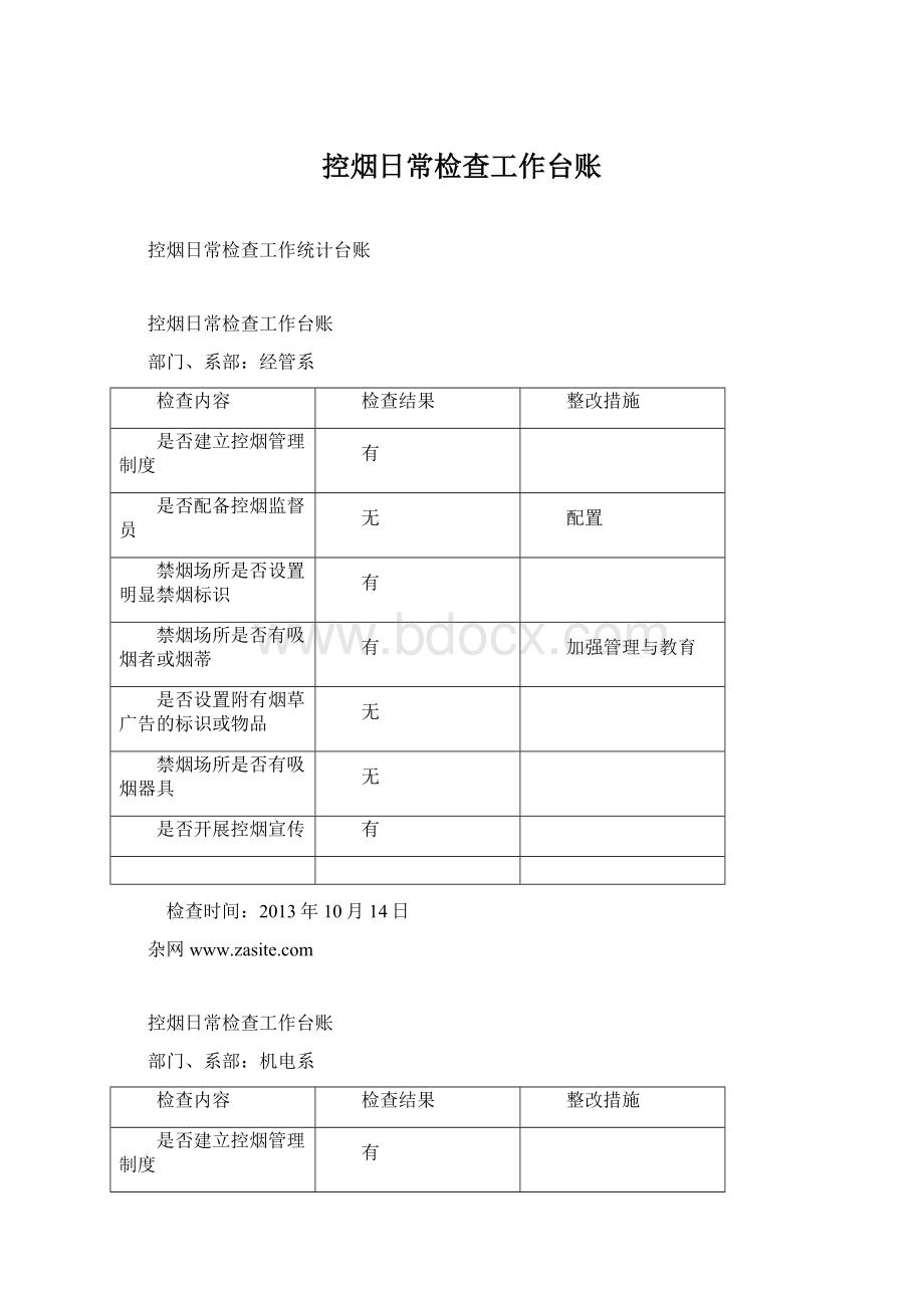 控烟日常检查工作台账Word文档下载推荐.docx