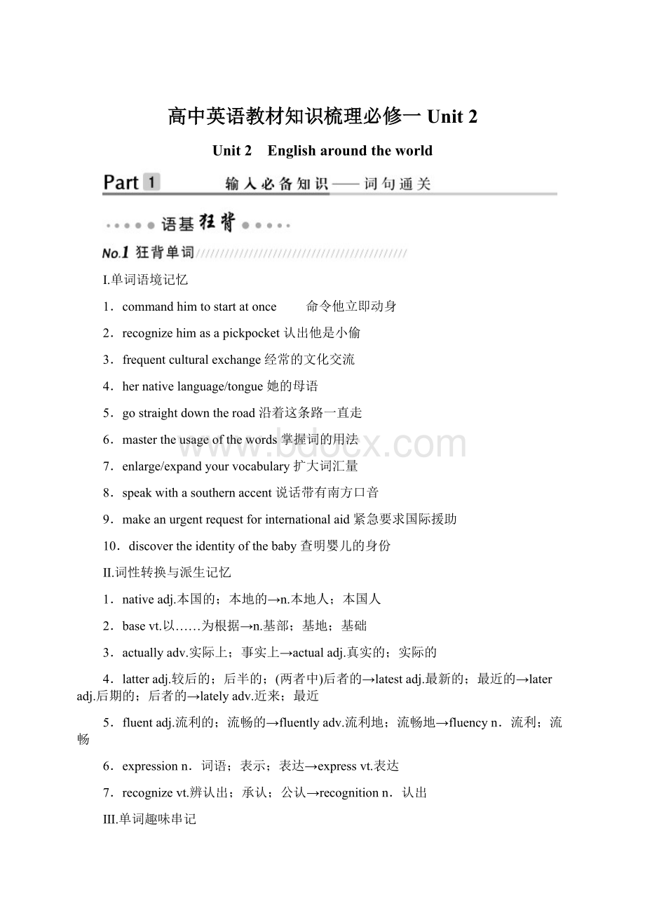 高中英语教材知识梳理必修一 Unit 2.docx_第1页