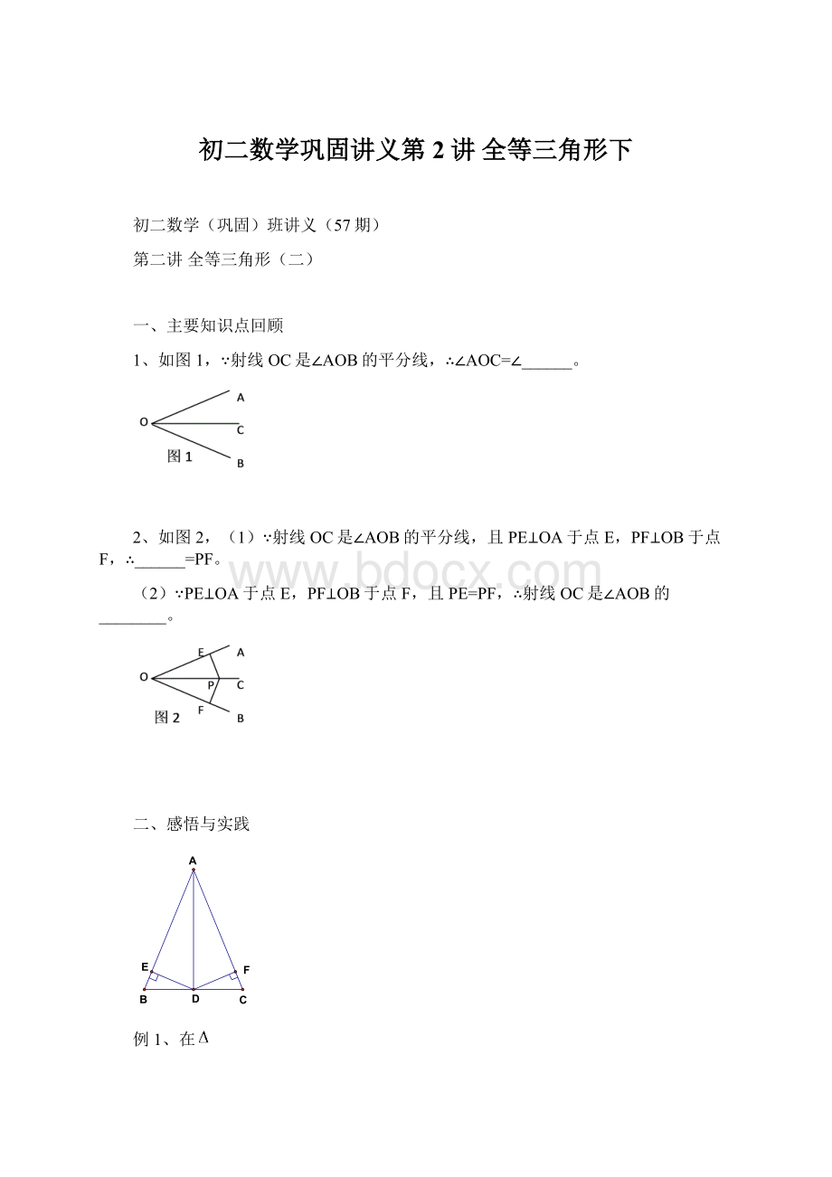 初二数学巩固讲义第2讲 全等三角形下.docx_第1页