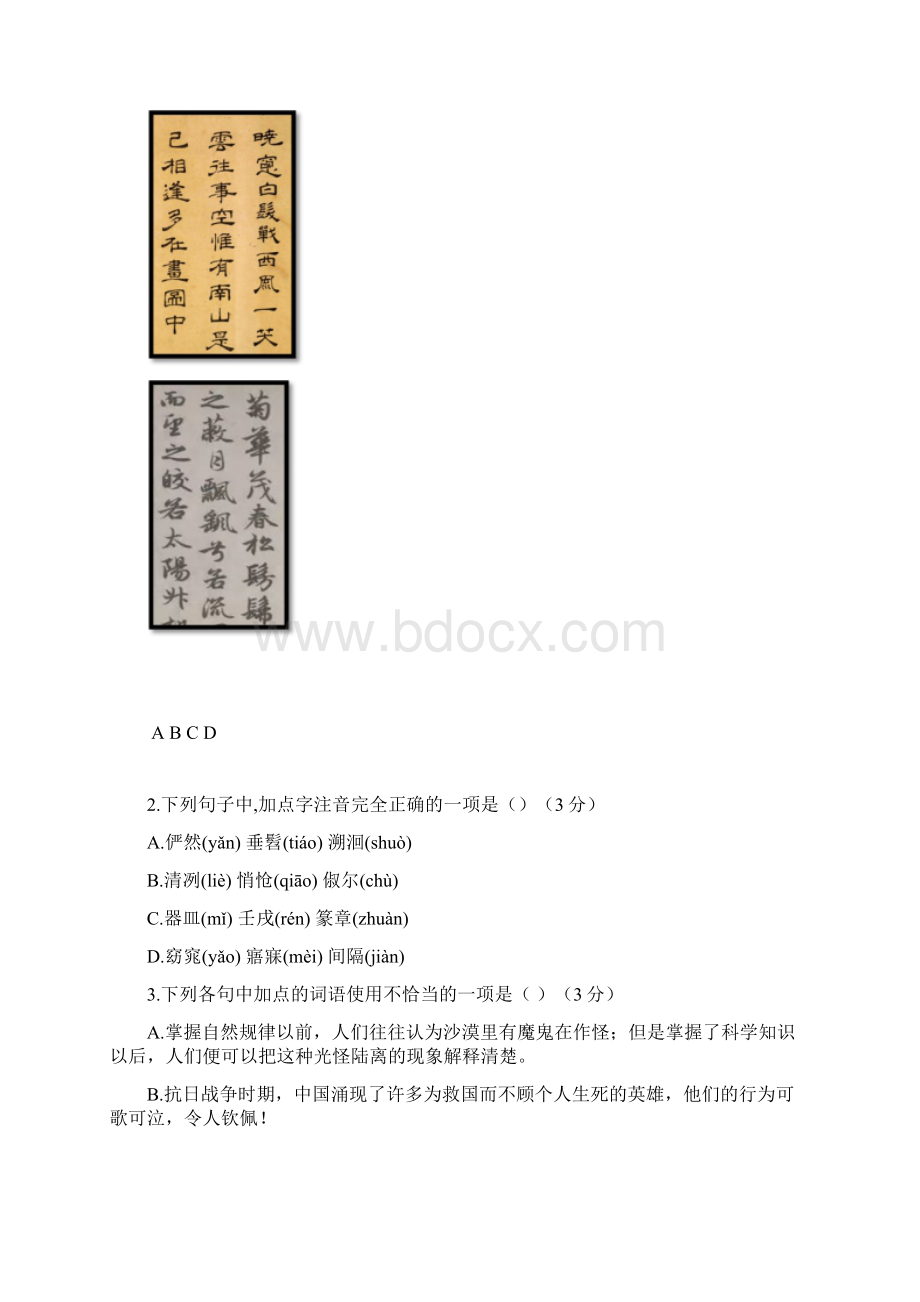 山东省德州市太阳城中学届九年级招生考试语文试题.docx_第2页