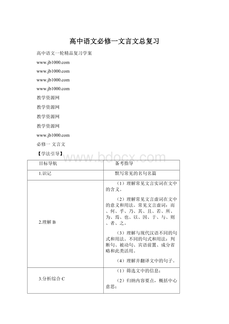 高中语文必修一文言文总复习.docx_第1页