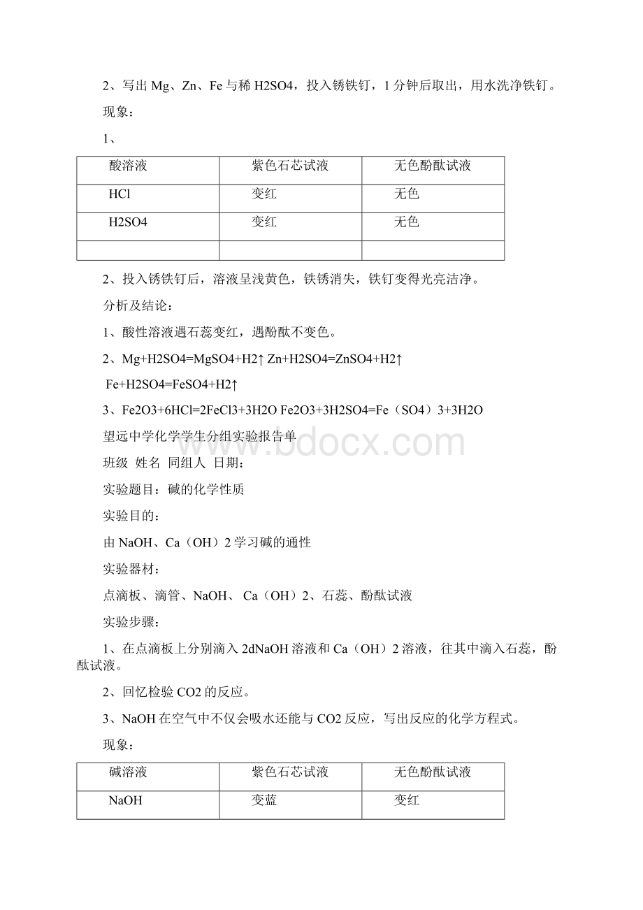 人教版九年级下化学实验报告Word格式.docx_第3页