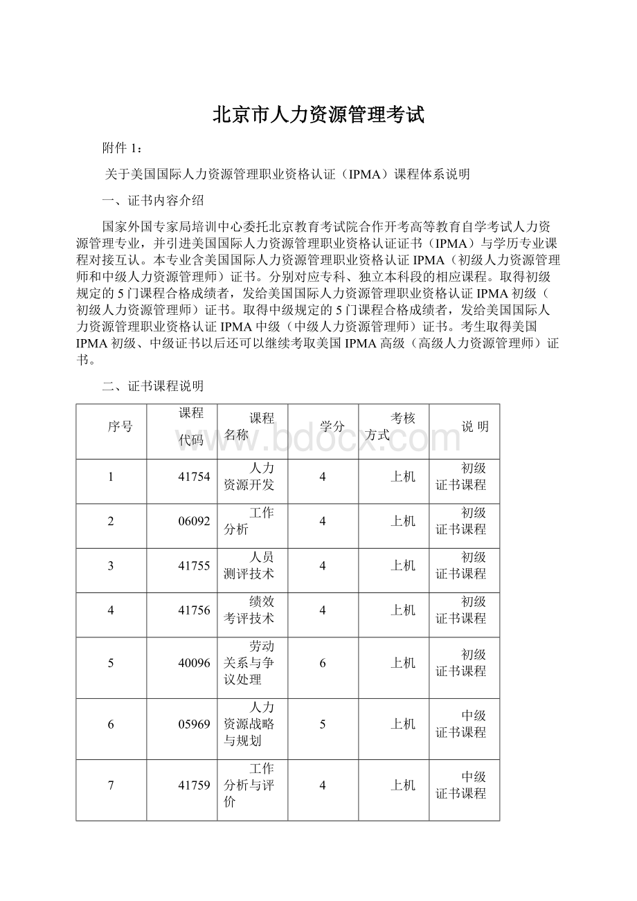 北京市人力资源管理考试Word格式.docx_第1页