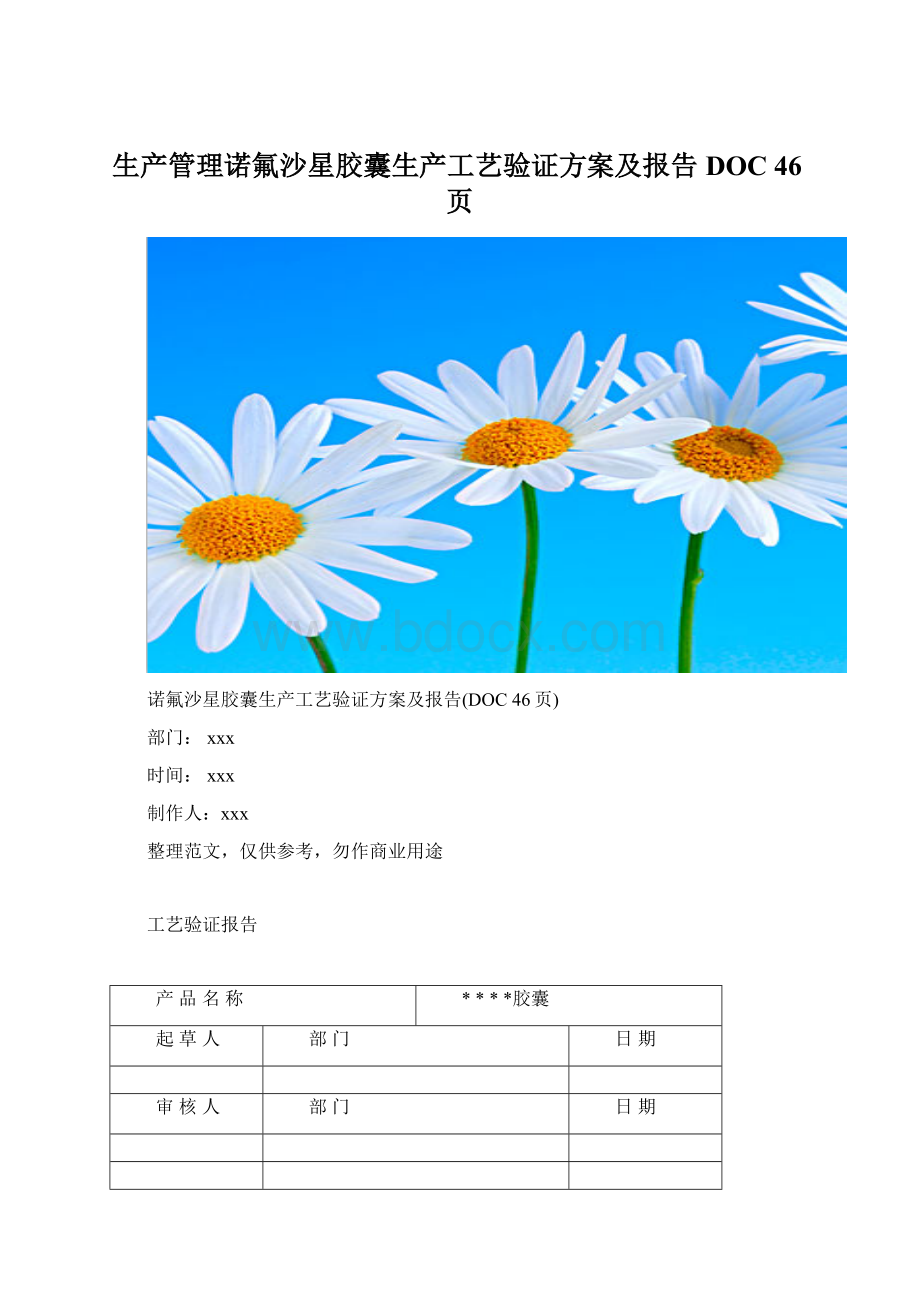 生产管理诺氟沙星胶囊生产工艺验证方案及报告DOC 46页文档格式.docx