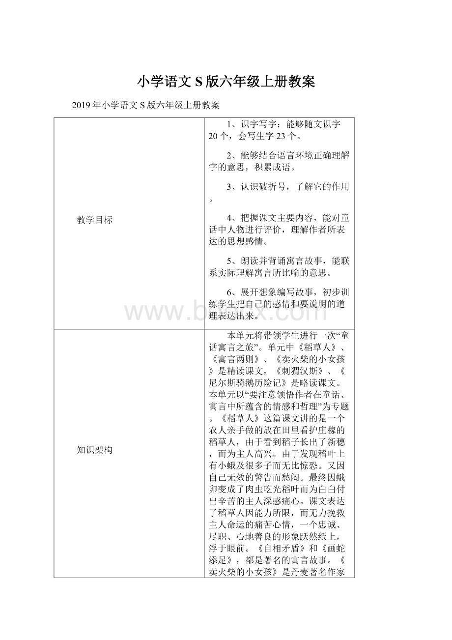 小学语文S版六年级上册教案文档格式.docx