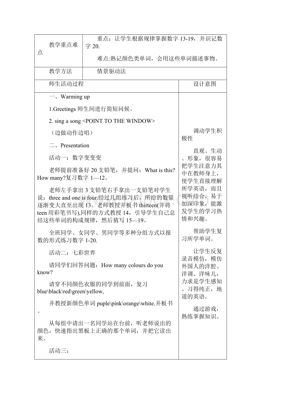 外研社版小学四年级上册英语教案 含教学反思1Word文件下载.docx_第2页