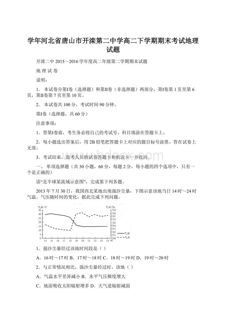 学年河北省唐山市开滦第二中学高二下学期期末考试地理试题.docx