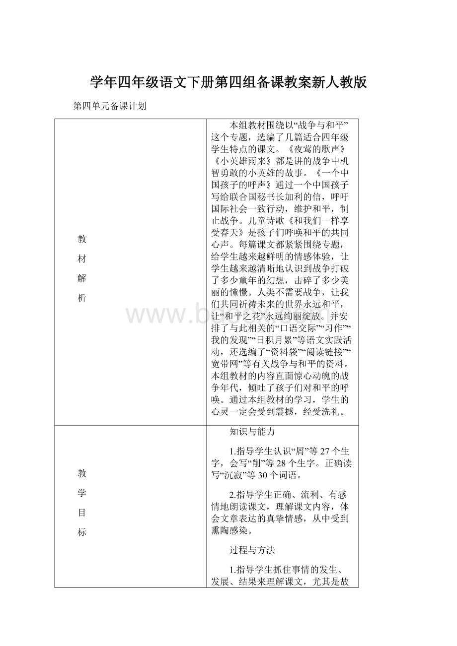 学年四年级语文下册第四组备课教案新人教版.docx_第1页