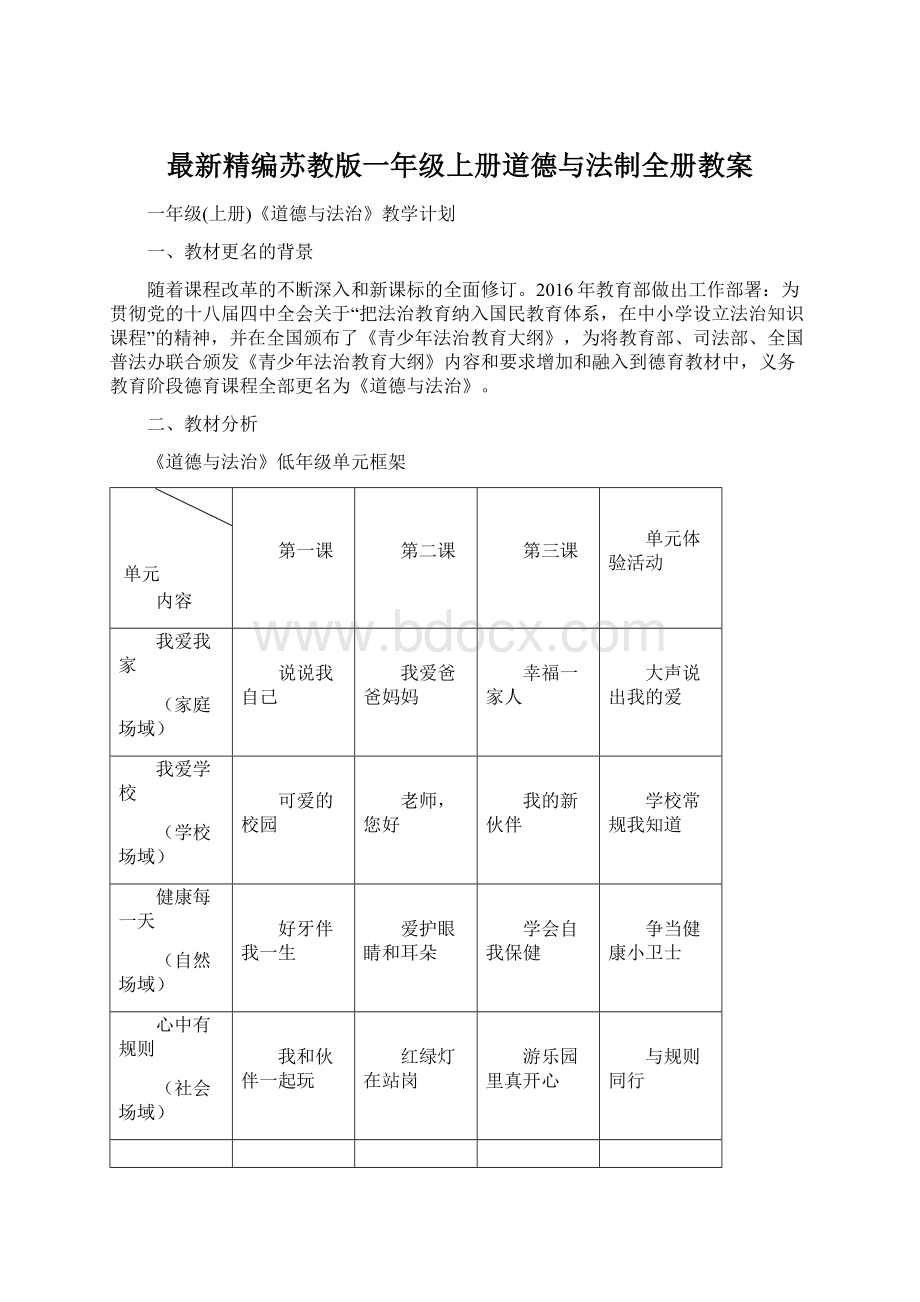 最新精编苏教版一年级上册道德与法制全册教案.docx