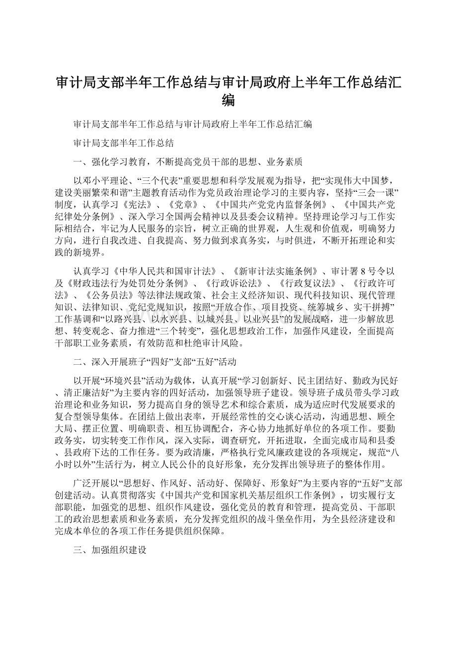 审计局支部半年工作总结与审计局政府上半年工作总结汇编.docx_第1页