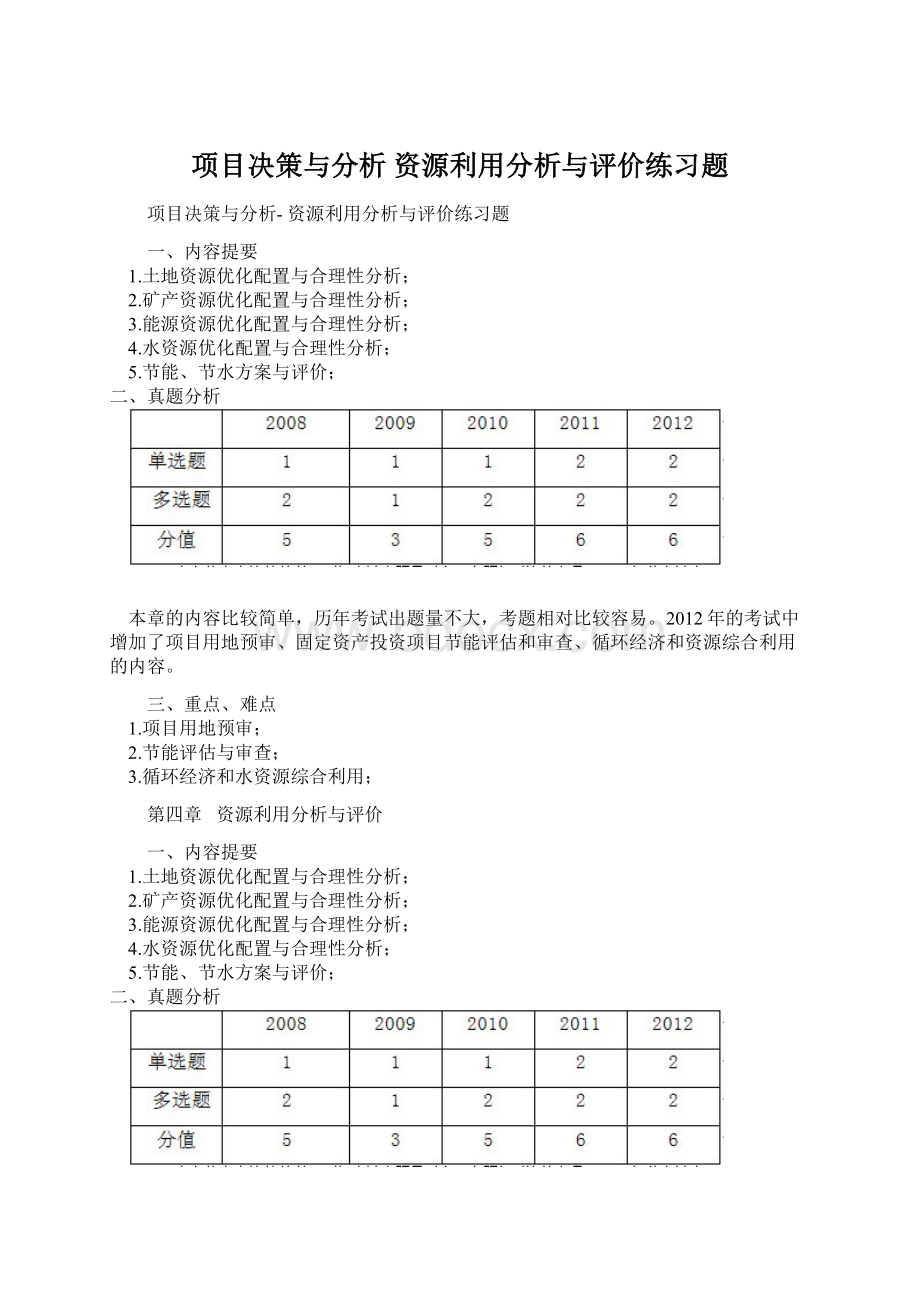 项目决策与分析 资源利用分析与评价练习题文档格式.docx_第1页