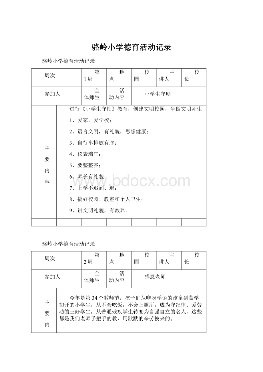 骆岭小学德育活动记录Word文档下载推荐.docx_第1页