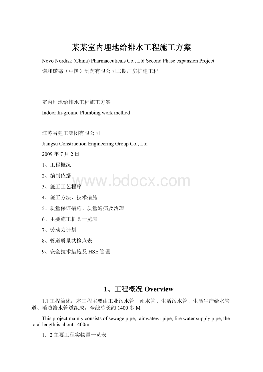 某某室内埋地给排水工程施工方案Word格式.docx