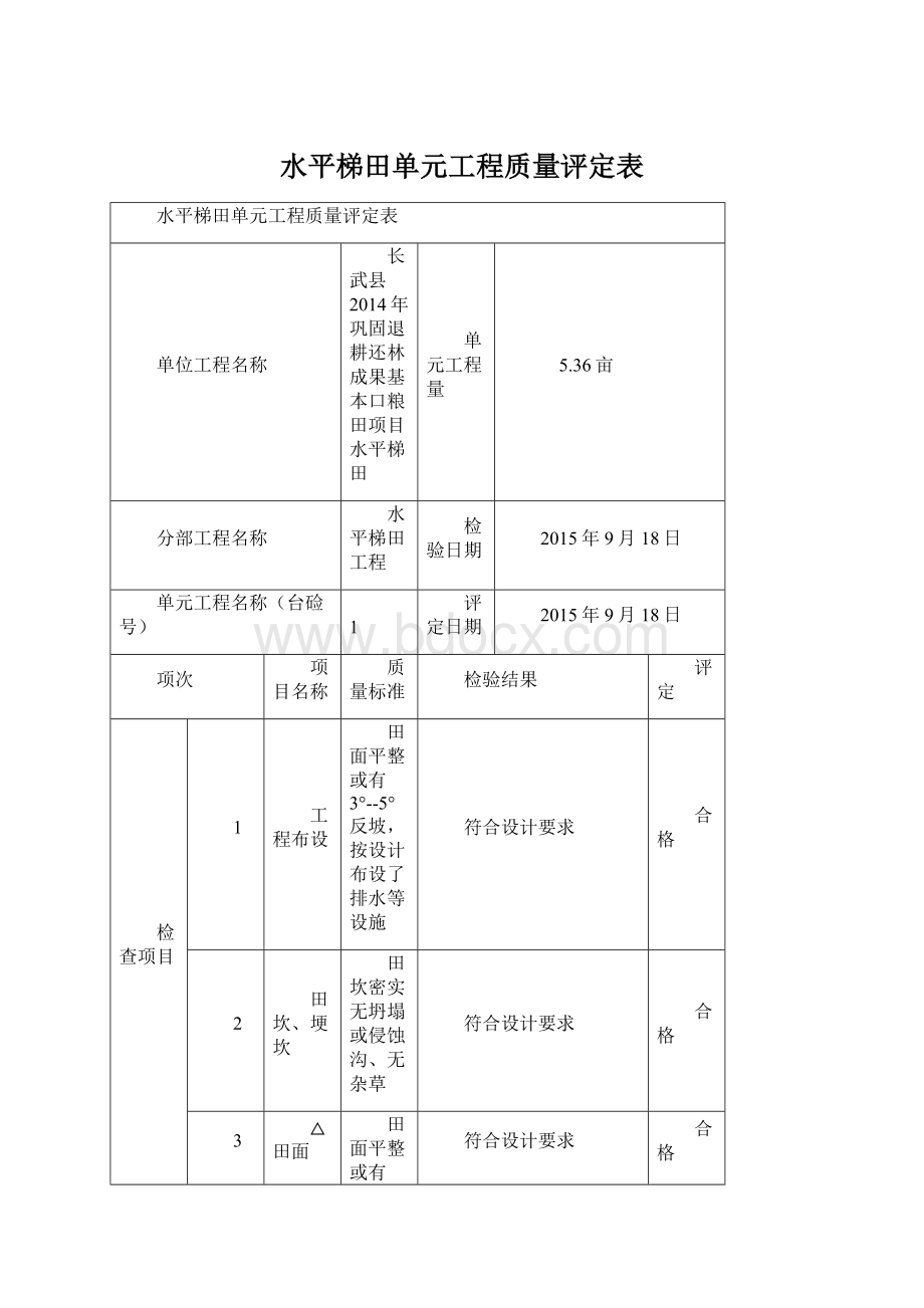 水平梯田单元工程质量评定表.docx_第1页
