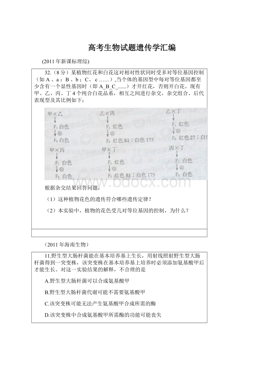 高考生物试题遗传学汇编Word格式.docx_第1页