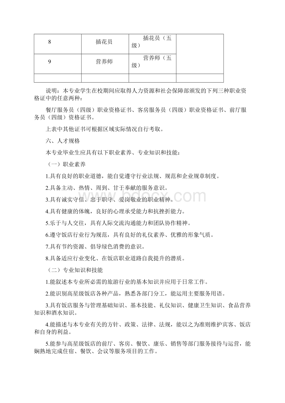 中等职业学校高星级饭店运营和管理专业教学标准教育部Word下载.docx_第2页