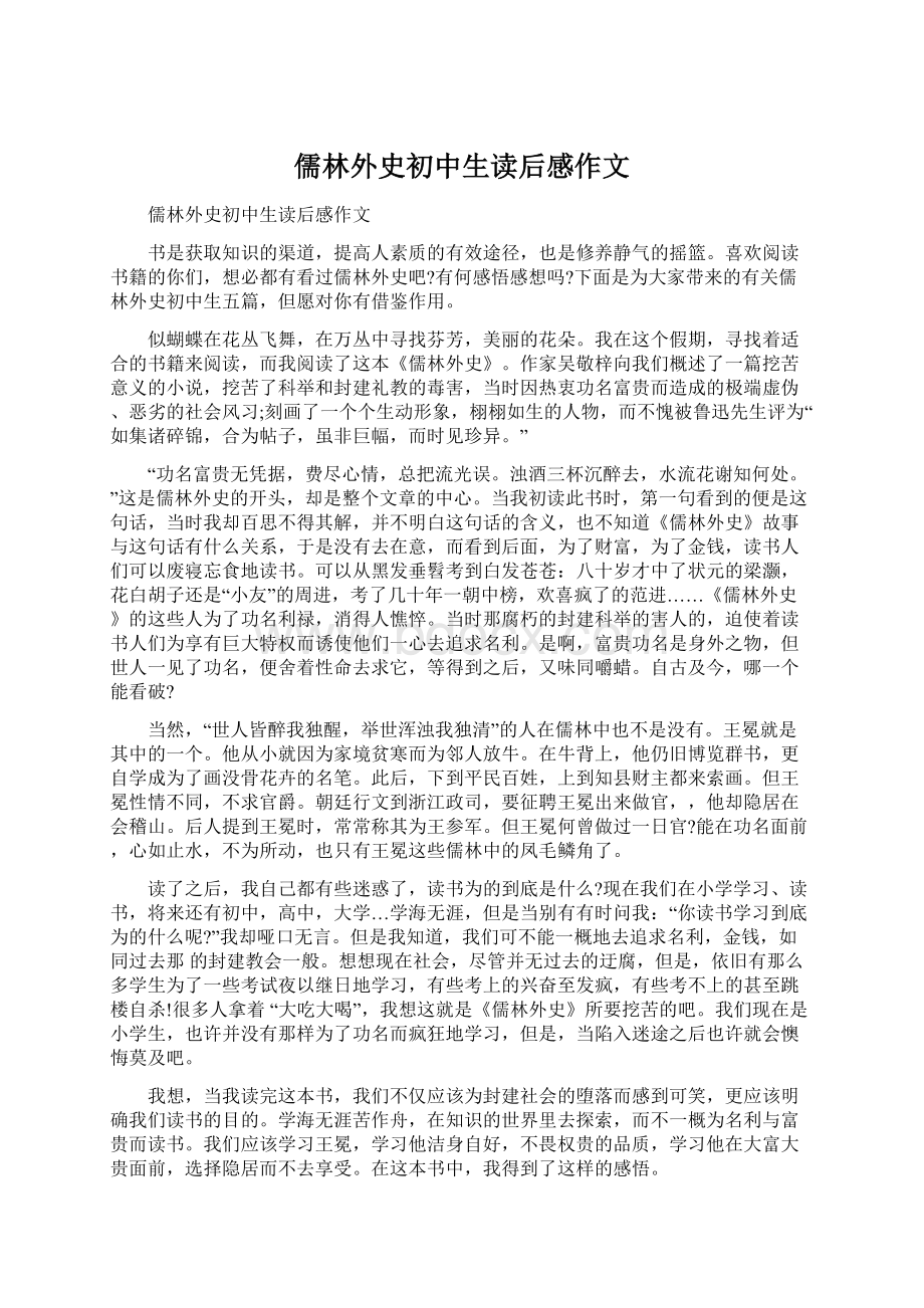 儒林外史初中生读后感作文.docx_第1页