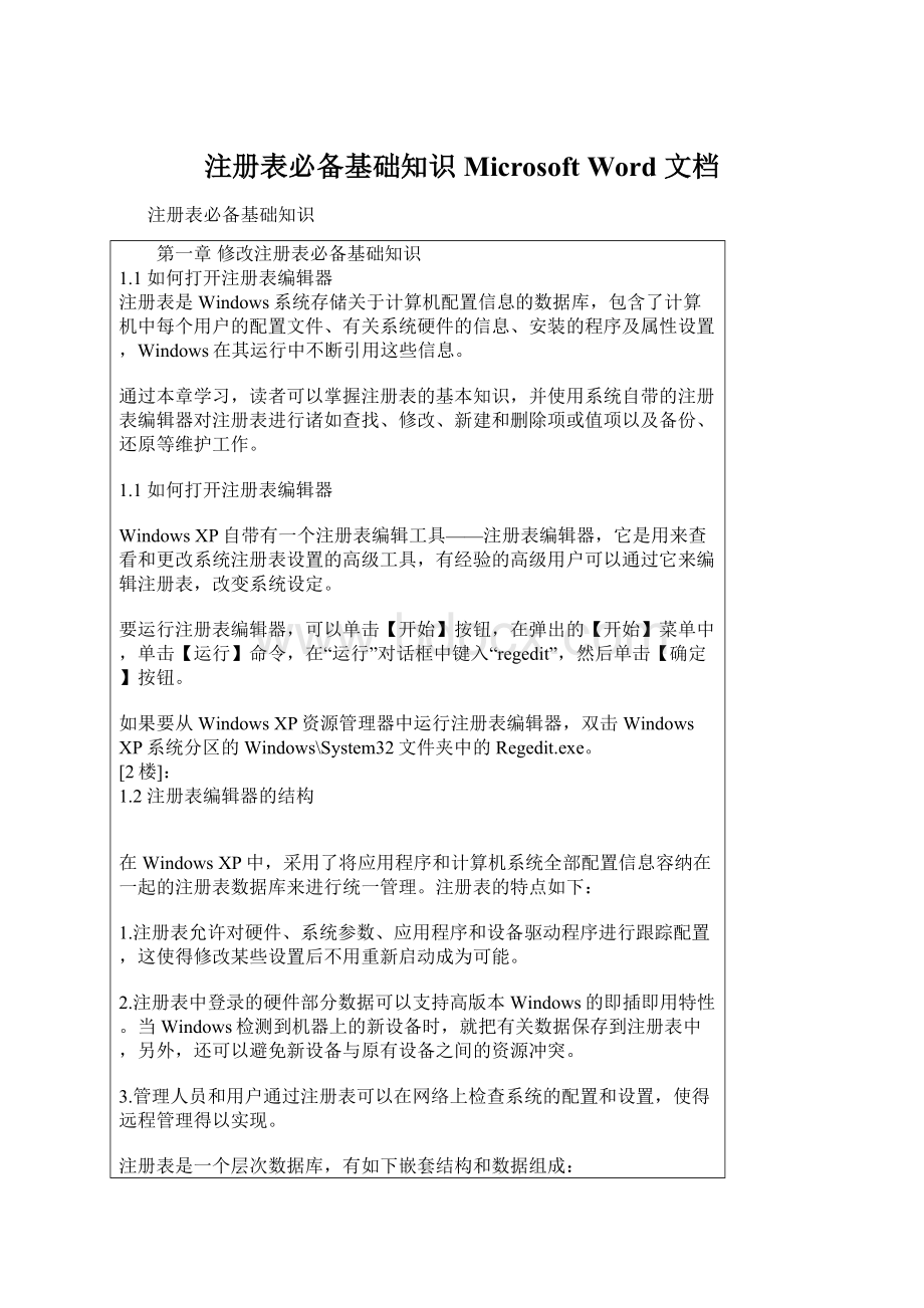 注册表必备基础知识Microsoft Word 文档Word文档下载推荐.docx_第1页