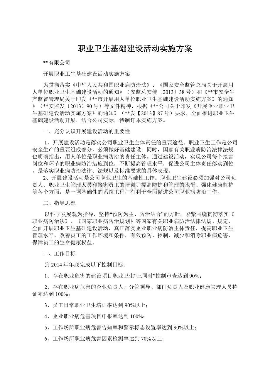 职业卫生基础建设活动实施方案Word下载.docx_第1页