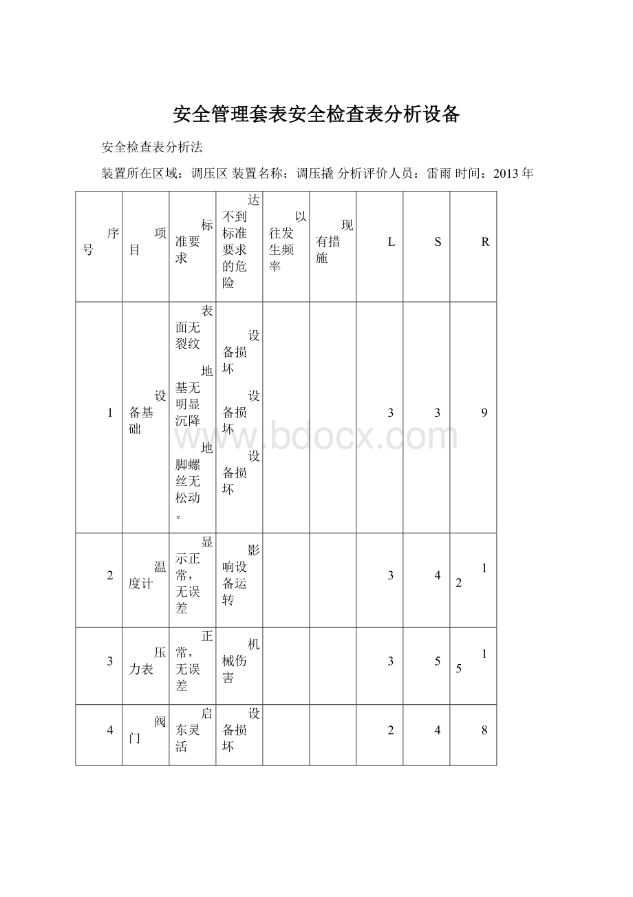 安全管理套表安全检查表分析设备Word文件下载.docx