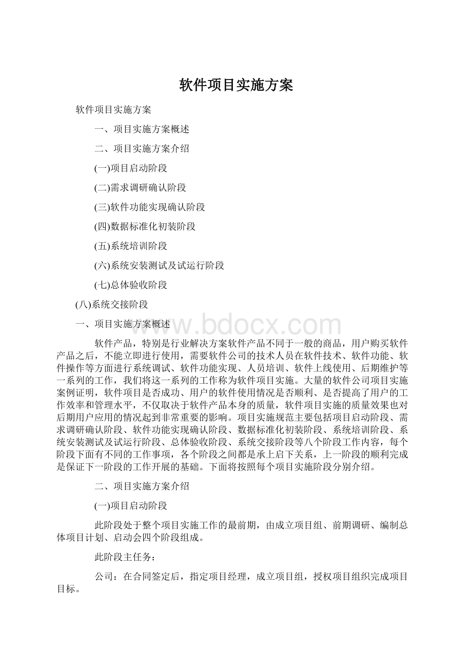 软件项目实施方案文档格式.docx