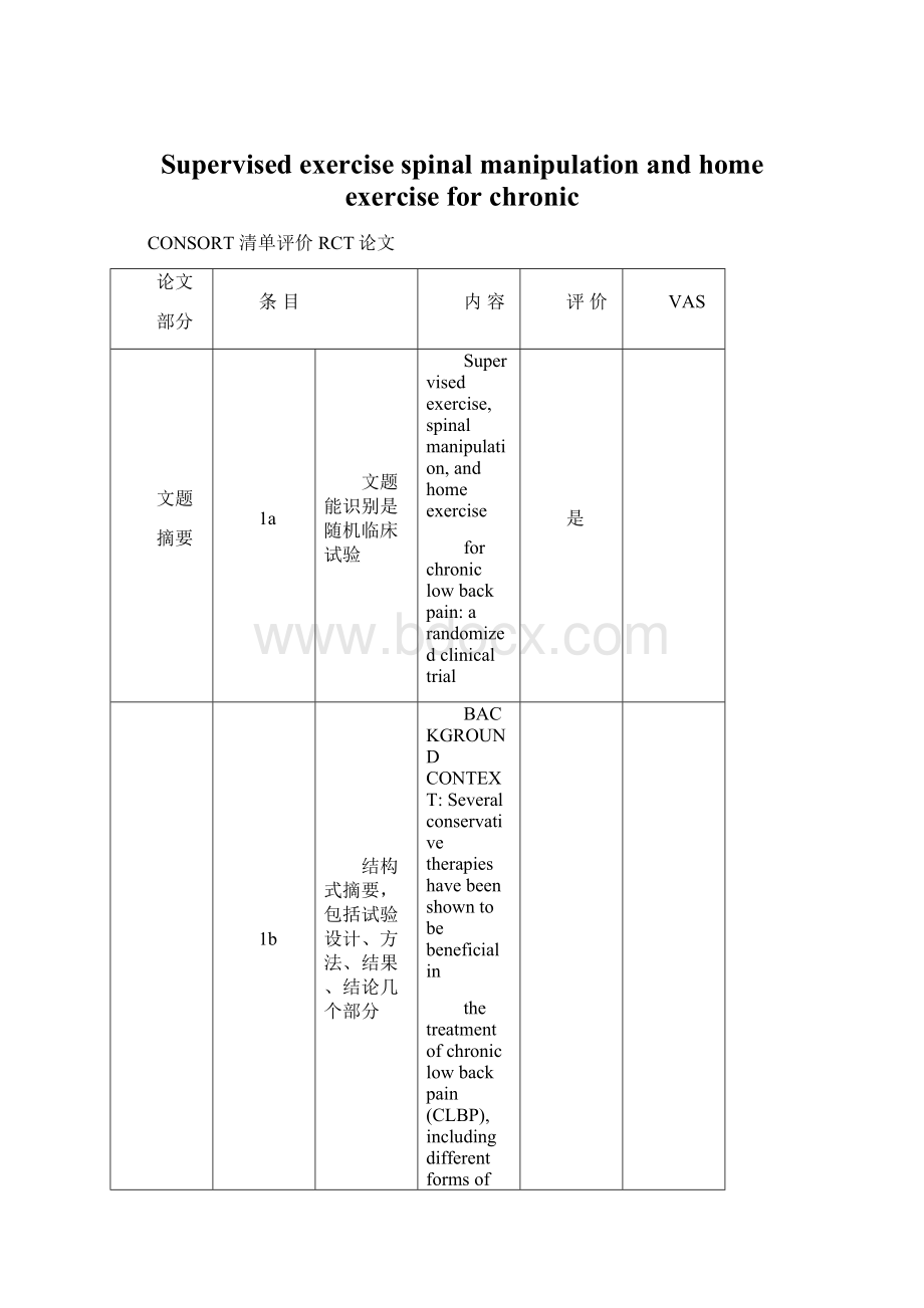 Supervised exercise spinal manipulation and home exercise for chronic文档格式.docx