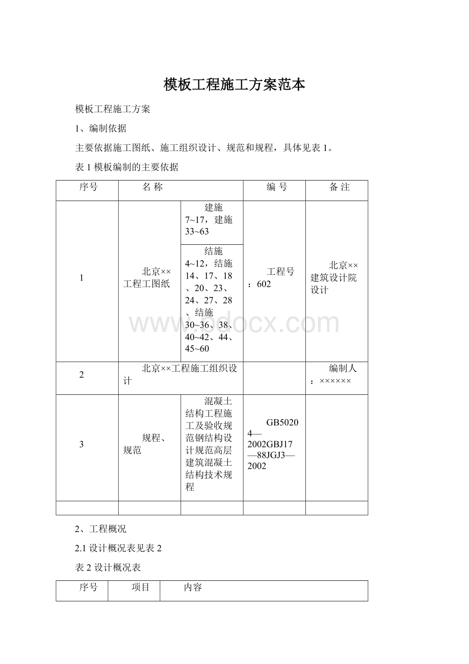 模板工程施工方案范本文档格式.docx_第1页