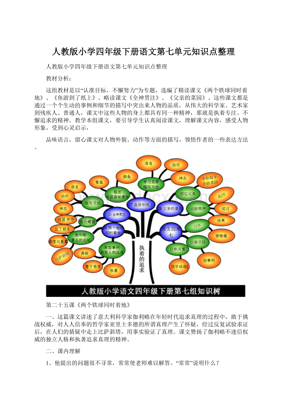 人教版小学四年级下册语文第七单元知识点整理Word格式文档下载.docx