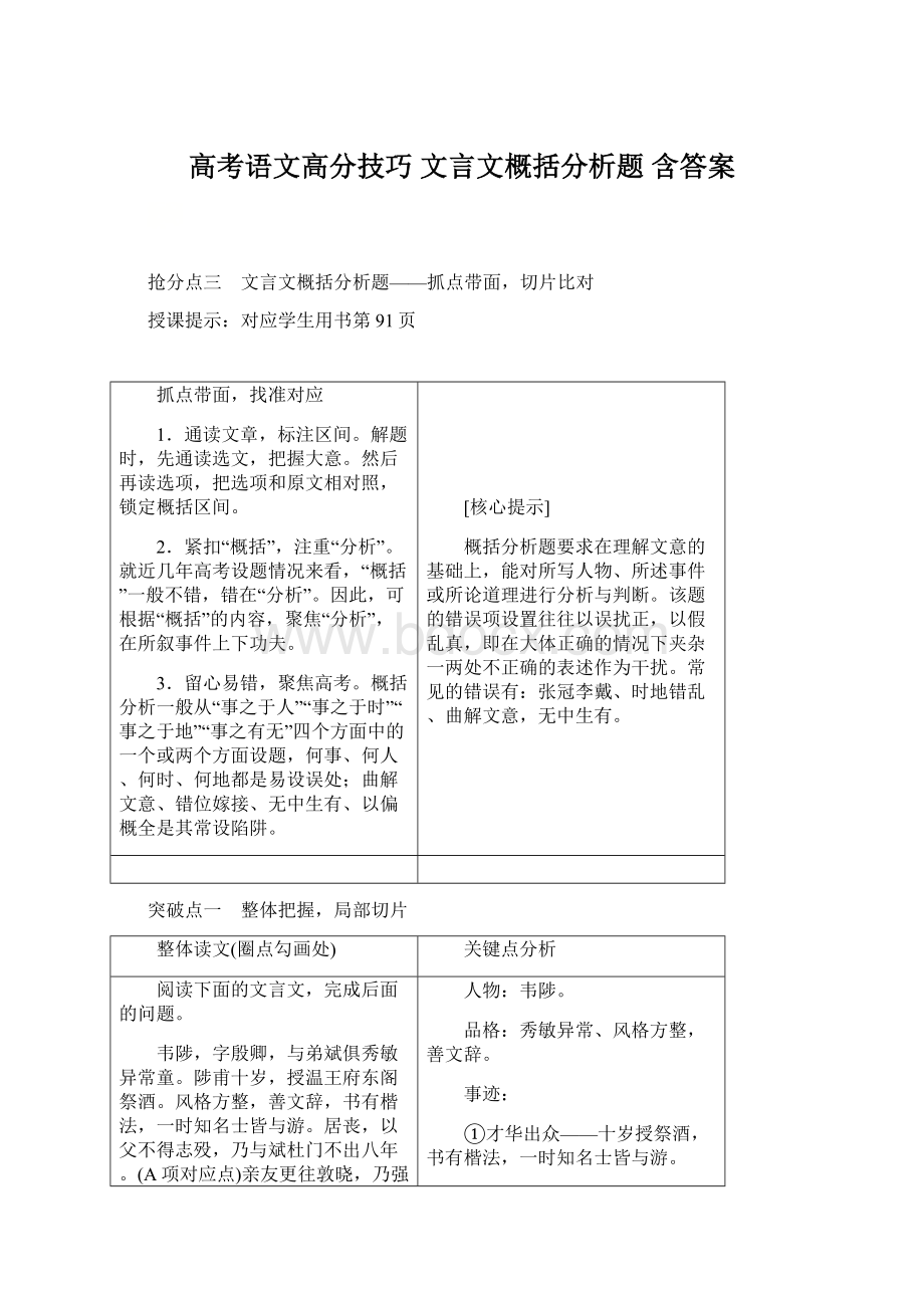 高考语文高分技巧 文言文概括分析题含答案.docx