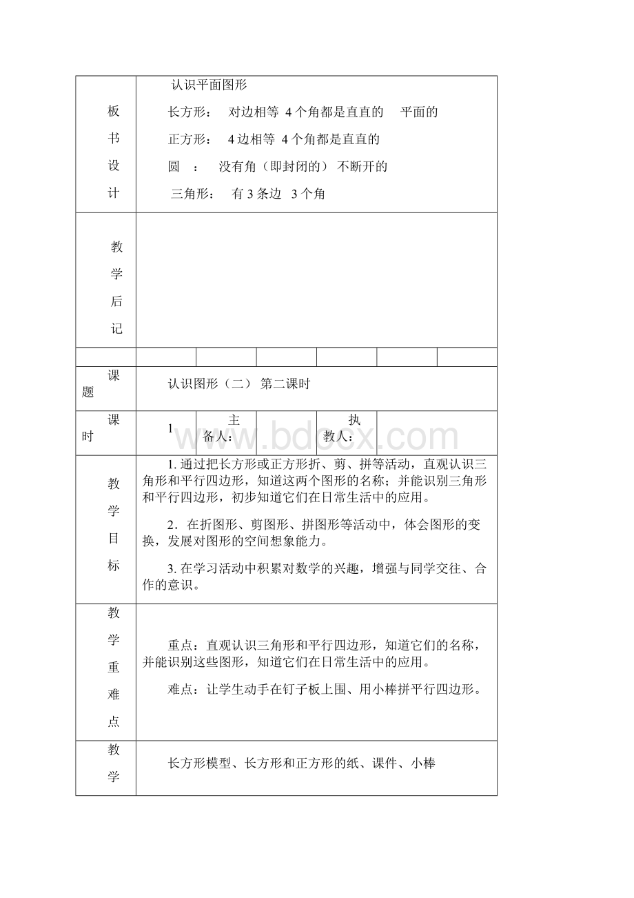 人教版小学数学一年级下册教案第一单元认识图形复习课程Word格式.docx_第3页