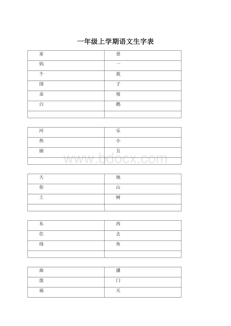 一年级上学期语文生字表.docx_第1页